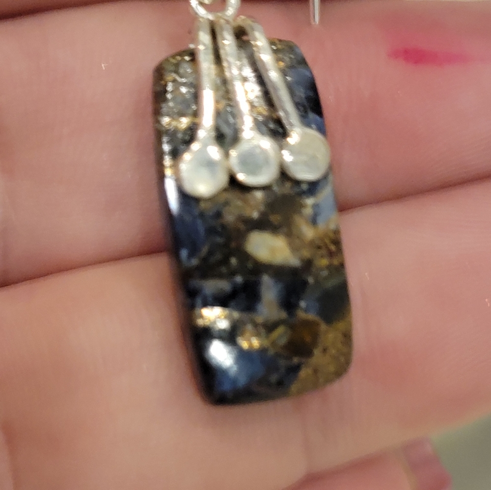 NATURAL PIETERSITE STERLING SILVER 925 EARRINGS Artisan Made - Picture 5 of 7